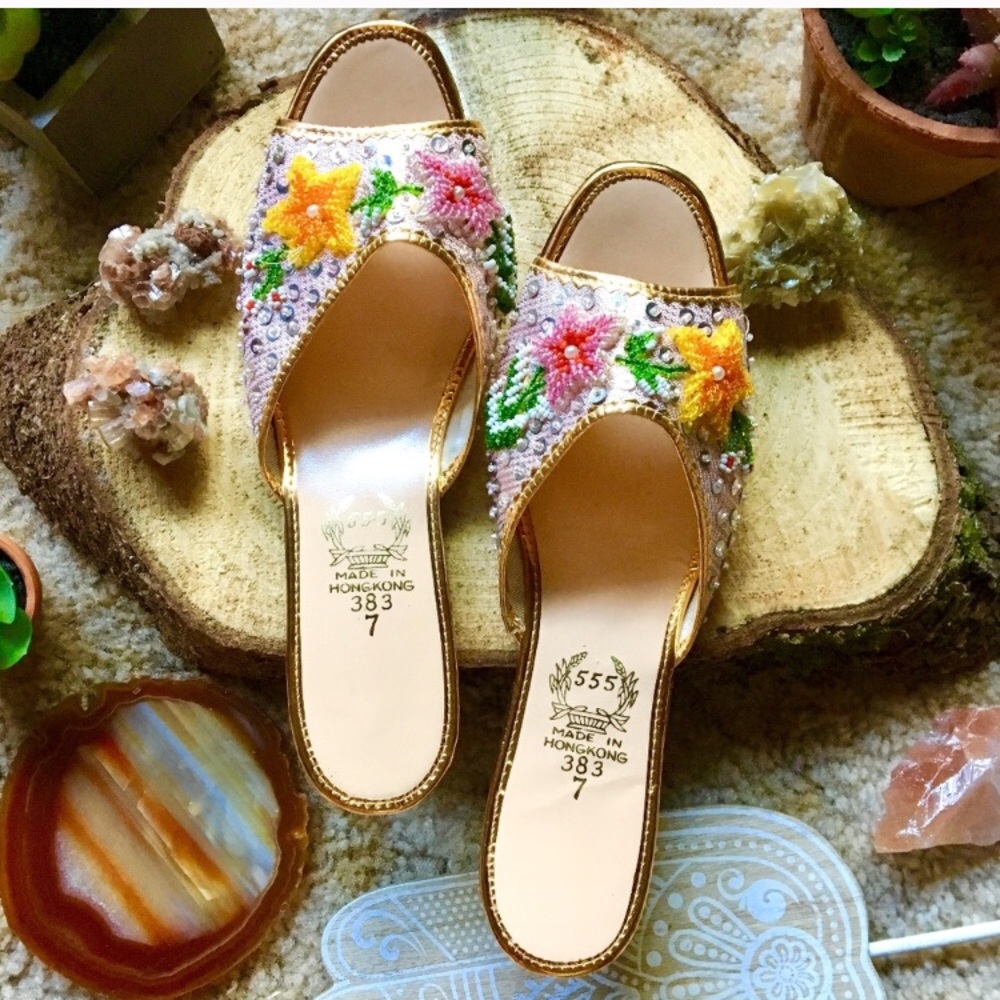 {Vintage} Beaded Slip On Chinese Sequin Slipper, 7